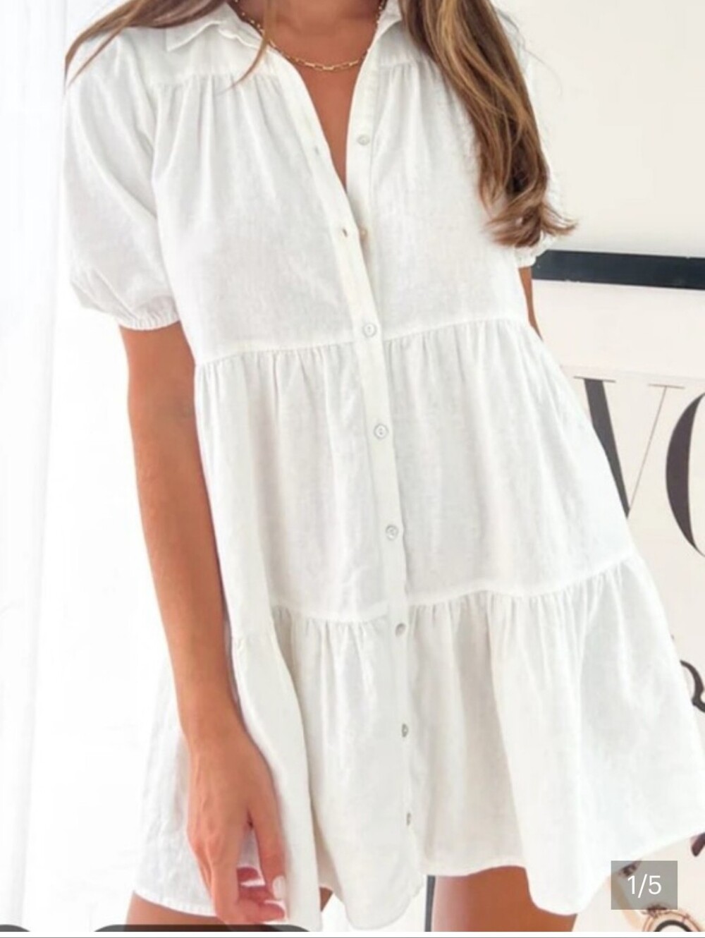 DISSH White Tiered Button-Front Babydoll Dress